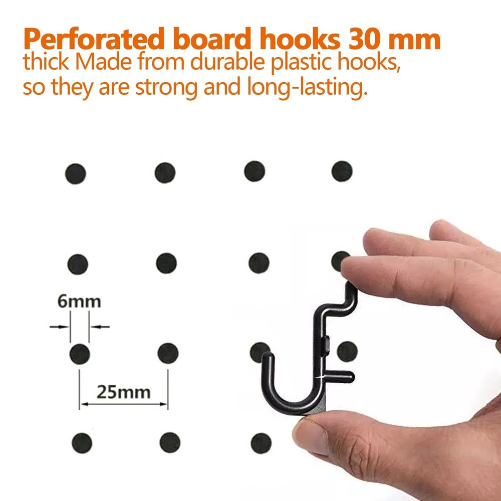 Pegboard Hooks Kit,1/4" Hole,50 Black Pegboard Hooks Assortment with J Hooks ...