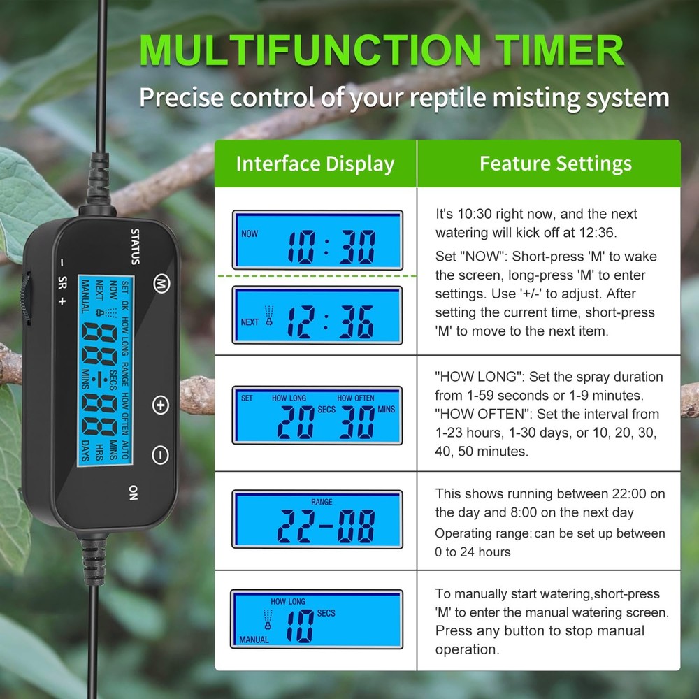 Reptile Misting System with Timer, 6 Adjustable-Joint Nozzles, -Priming Pump,...