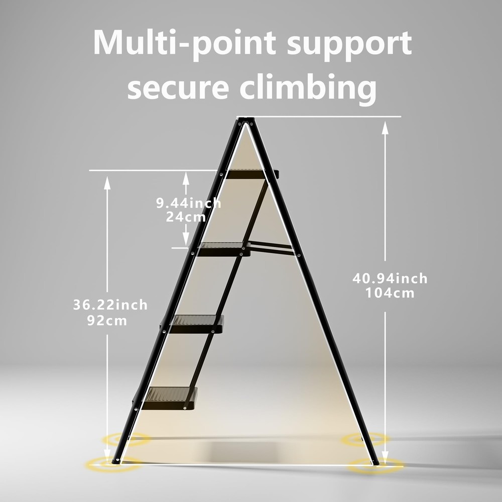 KOLL LINK Step Ladder 4 Folding, Sturdy 330 Lbs 4 step ladder, Black