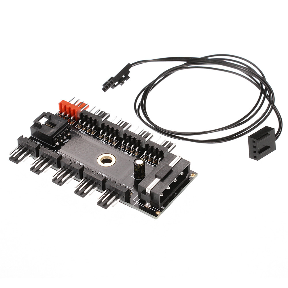 PC CPU PWM Cooling Fan Speed Controller 10-Way Hub 4-pin 12V Power Socket Adapte