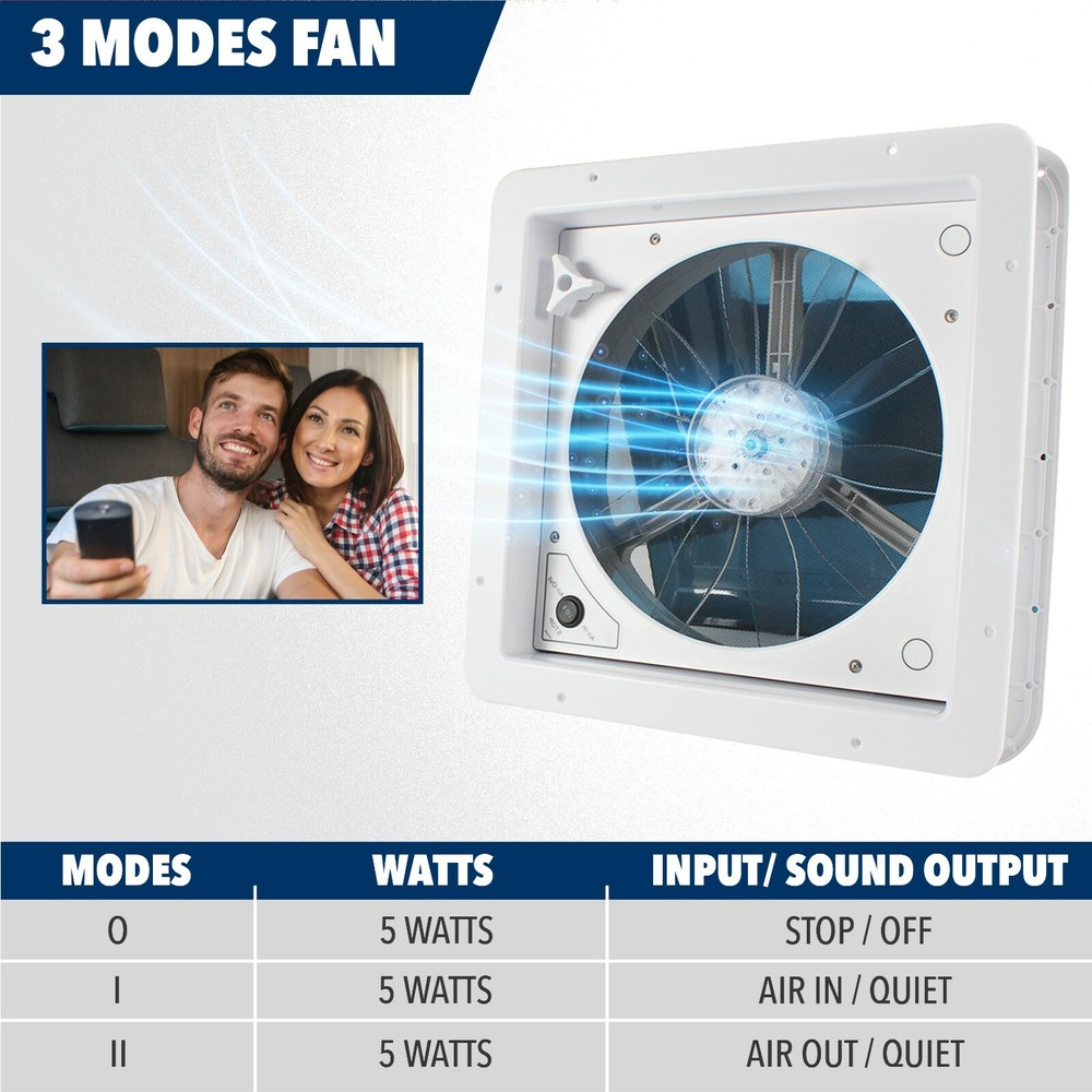 14" RV Camper Roof Vent Fan 12V with 2-WAY FAN Manual Riser Leisure Coachworks