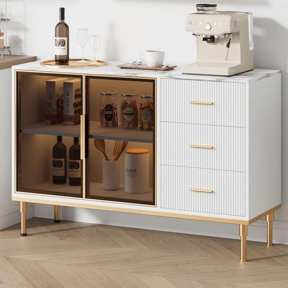 Buffet Sideboard Cabinet W/ Storage 46.4" Large Fluted Kitchen Sideboard Cabinet
