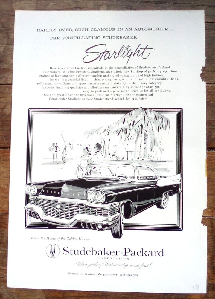 1958 Studebaker-Packard Starlight: Such Glamour Vintage Print Ad