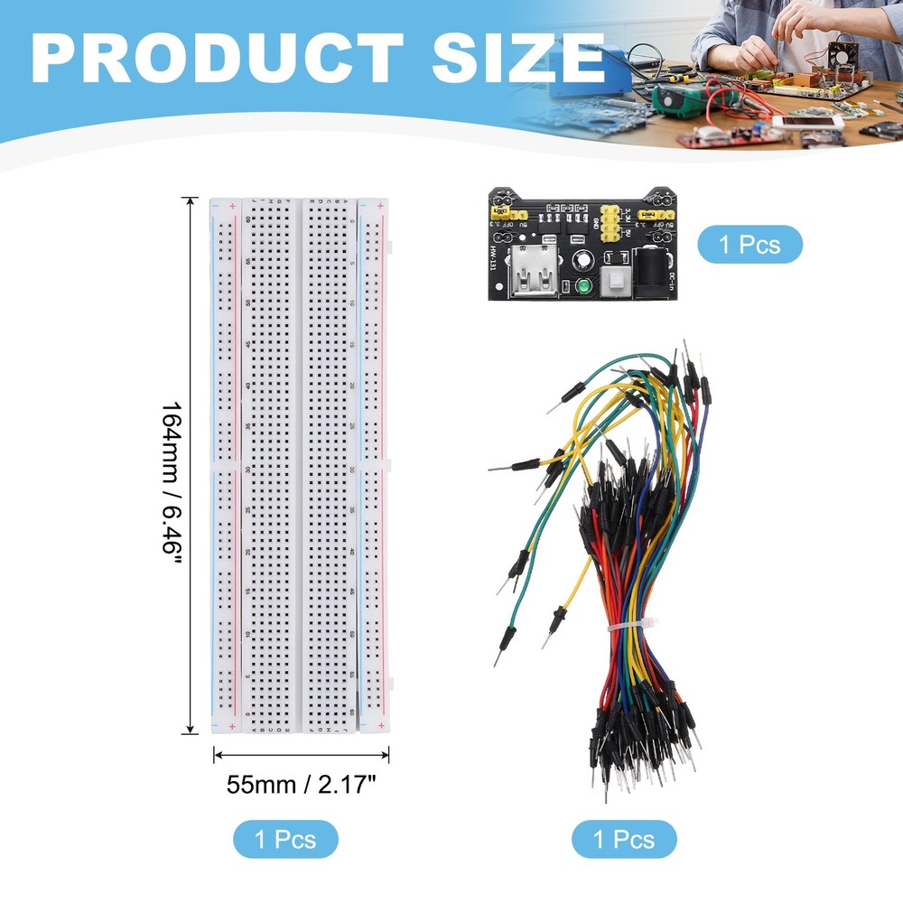 Breadboard Kit 830 Tie-Points with Power Supply Module Jumper Wires