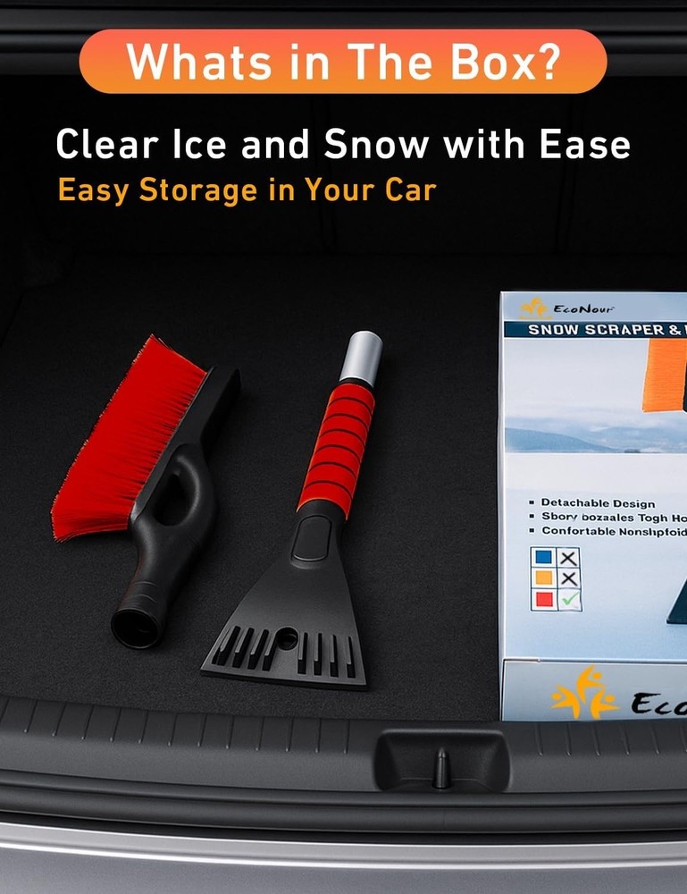 27'' Ergonomic Snow Brush & Ice Scraper Set - Durable, Compact & Lightweight