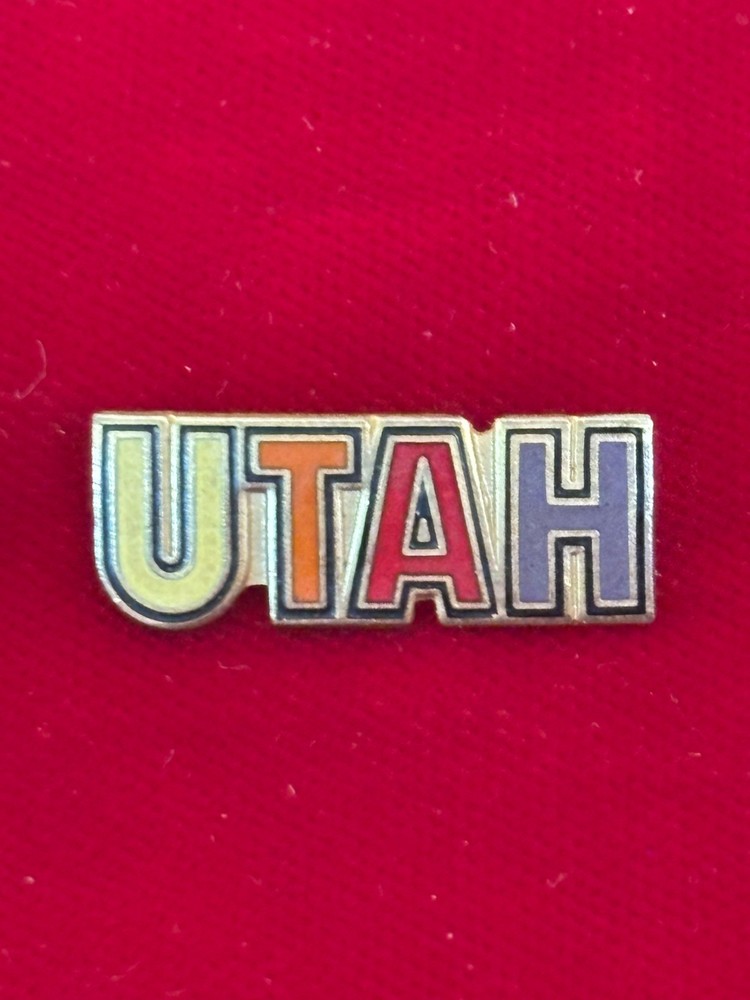 Utah State Spellout Rainbow Cloisonne Enamel Hinge Pin 1"