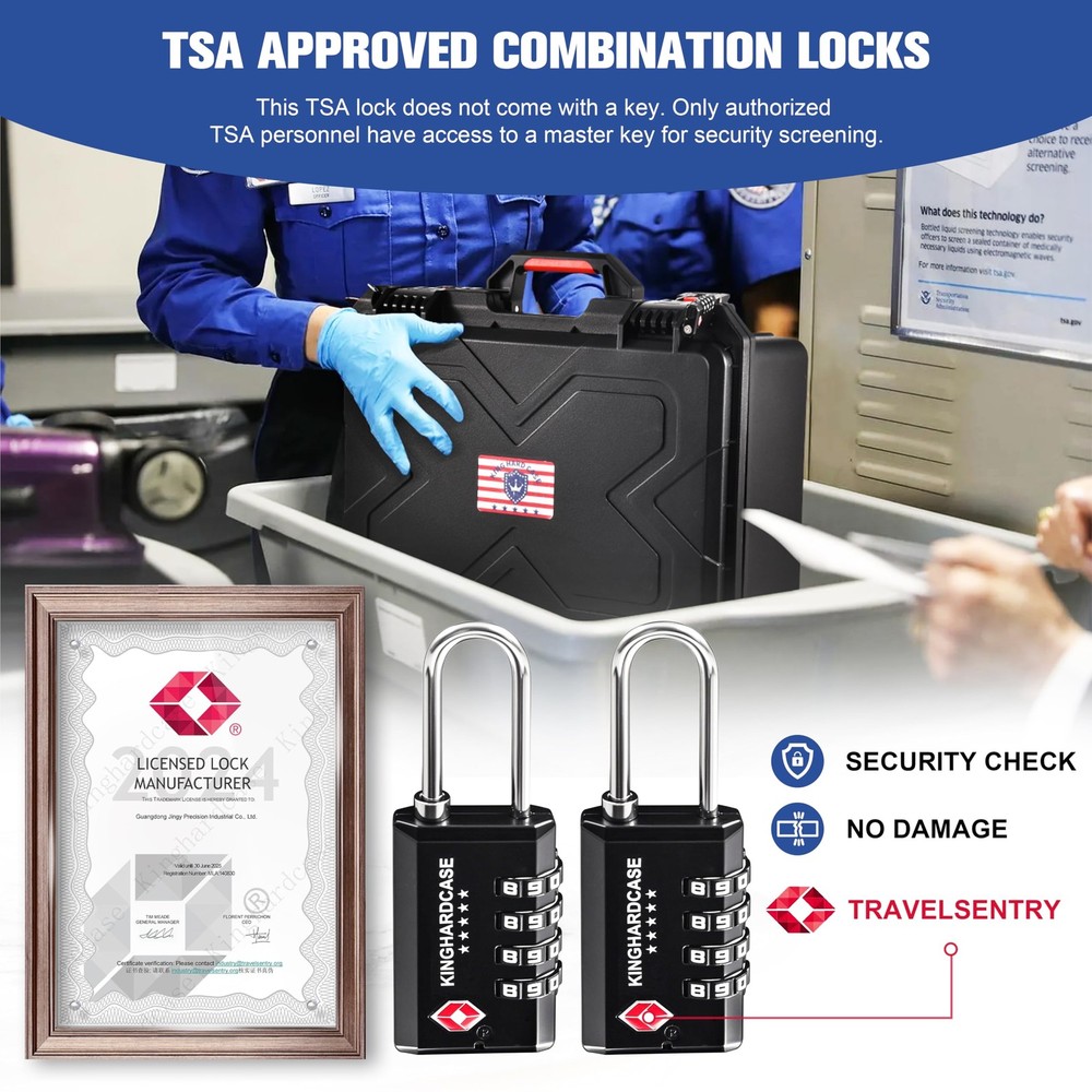 Kinghardcase 2 Pack TSA Approved Gun Locks, 4 Digit Combination Locks Black