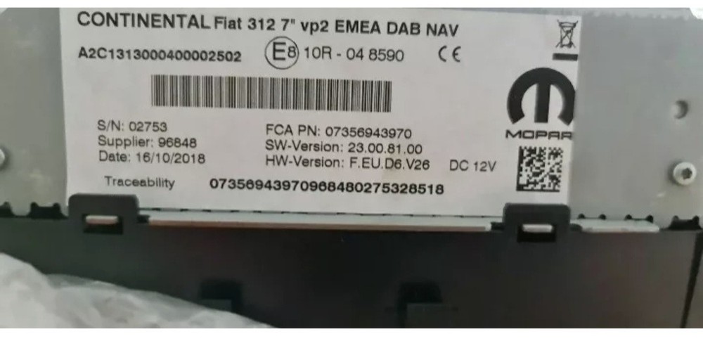 ✅ FIAT 312 VP2 EMEA DAB NAV Radio Unlock Code 5" 7" Serial Based Service