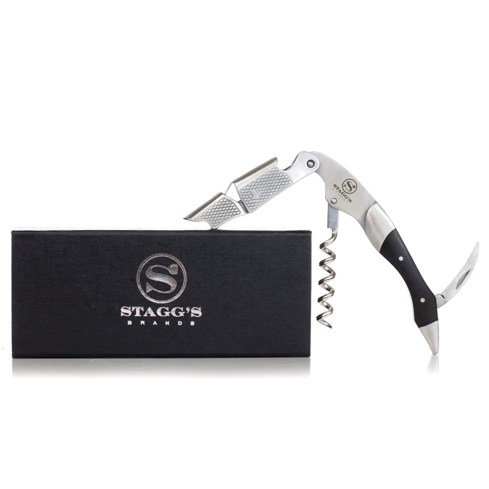 Premium Black Wood Double Hinge Waiter's Wine Corkscrew by Stagg's Brands