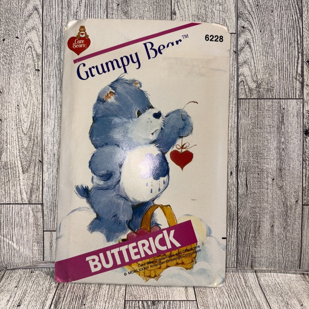 Vintage 80s Butterick 6228, Blue Grumpy Bear Doll Pattern, Stuffed Toy Bear