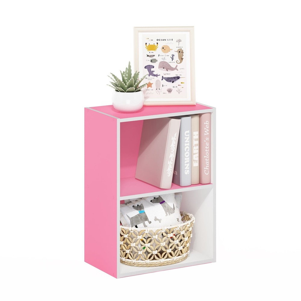 Luder 2-Tier Open Shelf Bookcase Pink/White