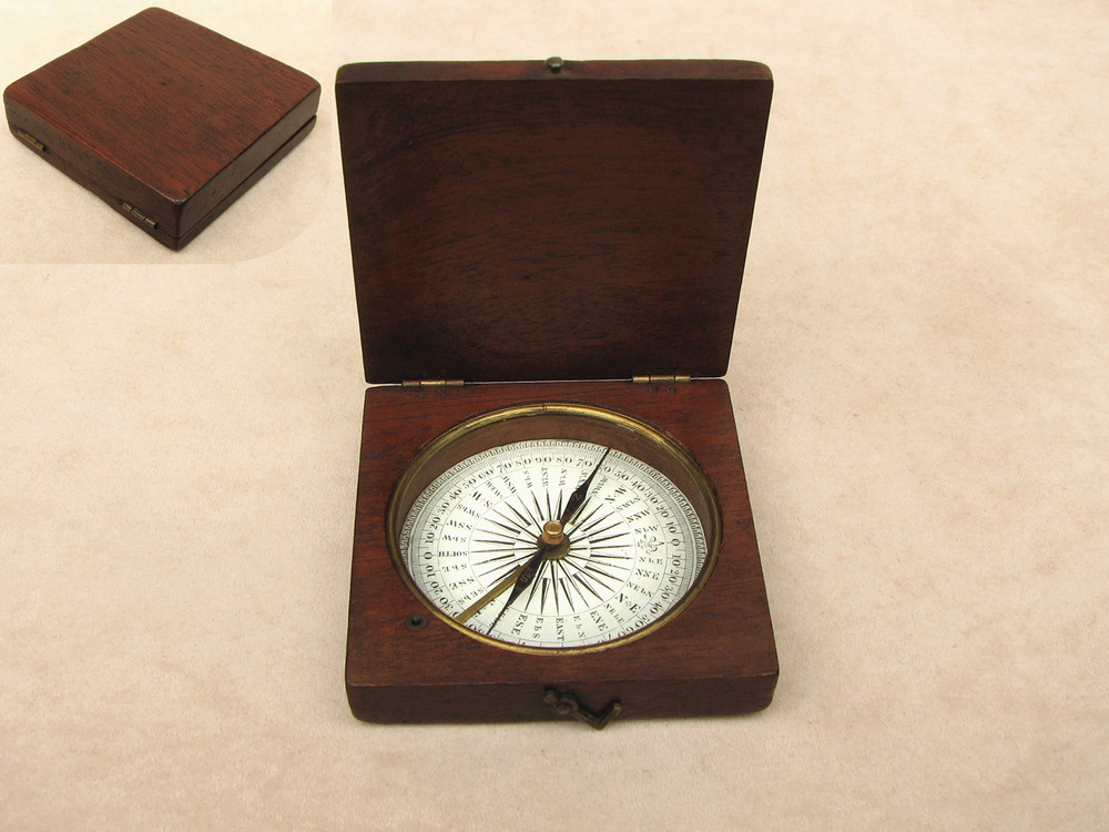 Victorian Francis Barker unsigned pocket compass in mahogany case, circa 1870