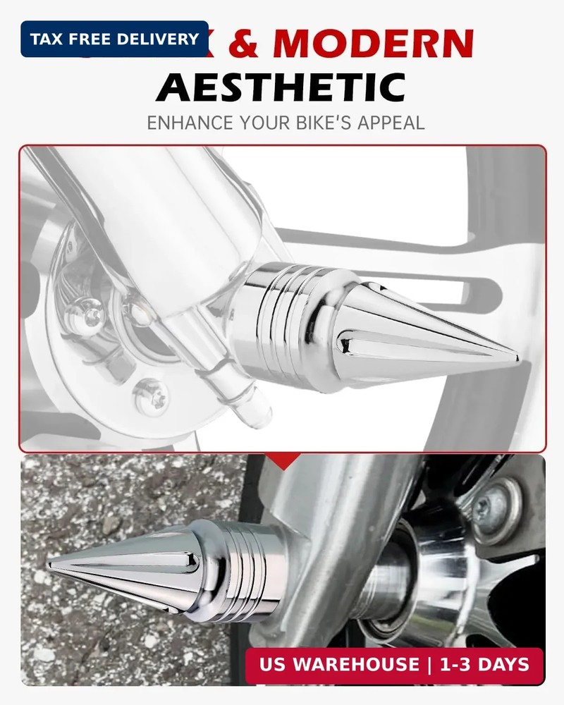 Front Axle Nut Covers CNC Black Chrome Caps Compatible with Harley Davidson Road