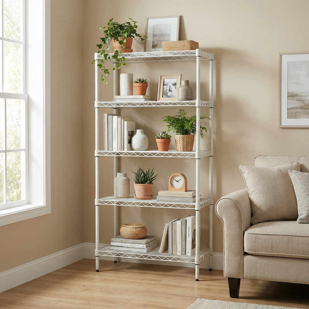 5-Tier Adjustable Heavy-Duty Wire Shelving – Rust-Resistant Storage Rack