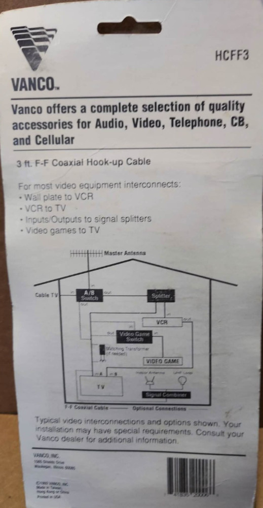 VANCO HCFF3 TV/VCR CABLE ~~ NEW!!~~