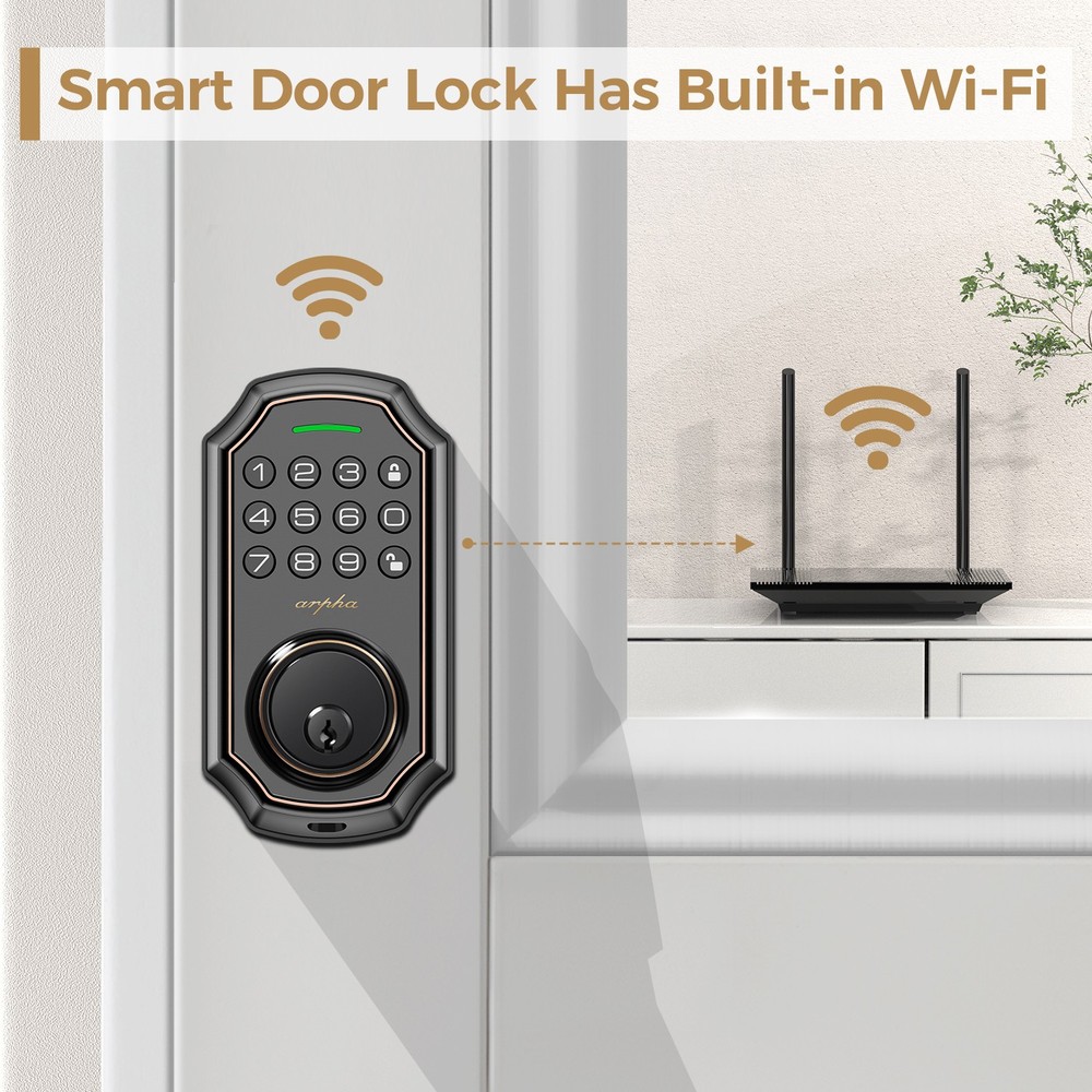 Arpha Smart Front Door Smart Lock WiFi Keypad Alexa Google App Control Auto Lock