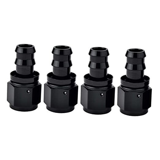 Push Lock Hose Fitting End Black 4PCS 8AN Straight