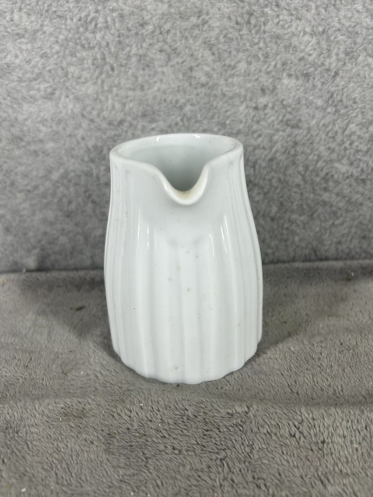 Crate & Barrel White Ribbed Ceramic Mini Pitcher 4” High