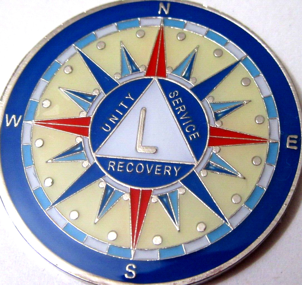Alcoholics Anonymous medallion year 50 Compass AA Sober Chip token