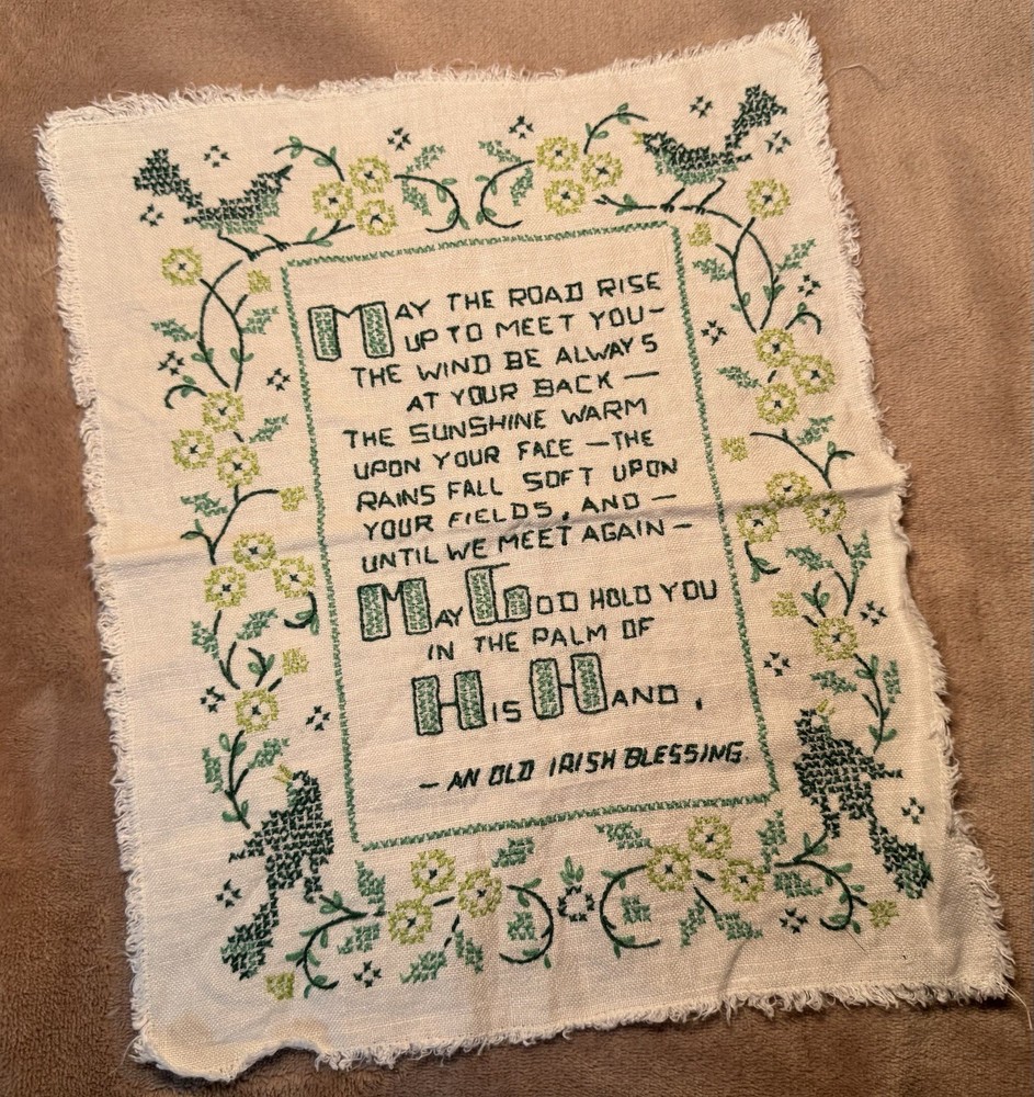 Finished.cross Stitch Sampler Vintage 40s Irish St Patrick’s Day Decor
