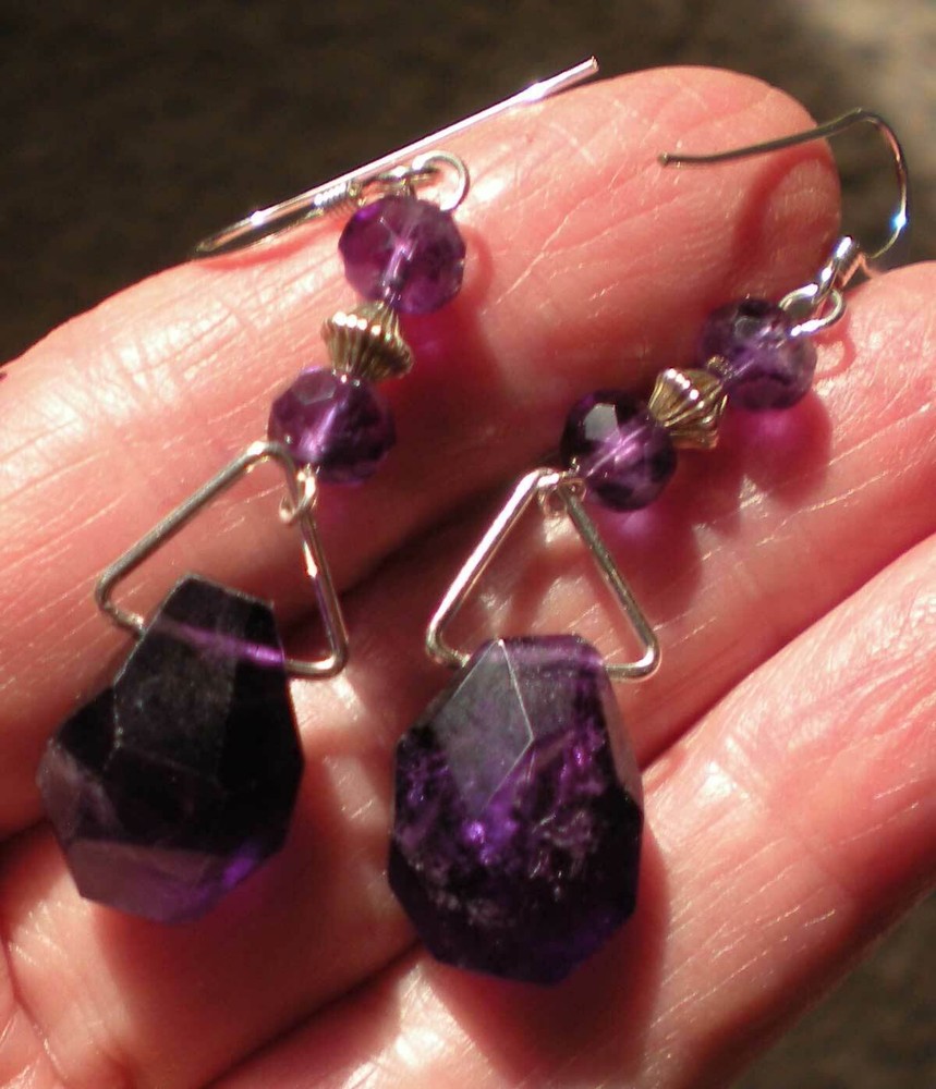 Amethyst Drop Sterling Silver Earrings e161