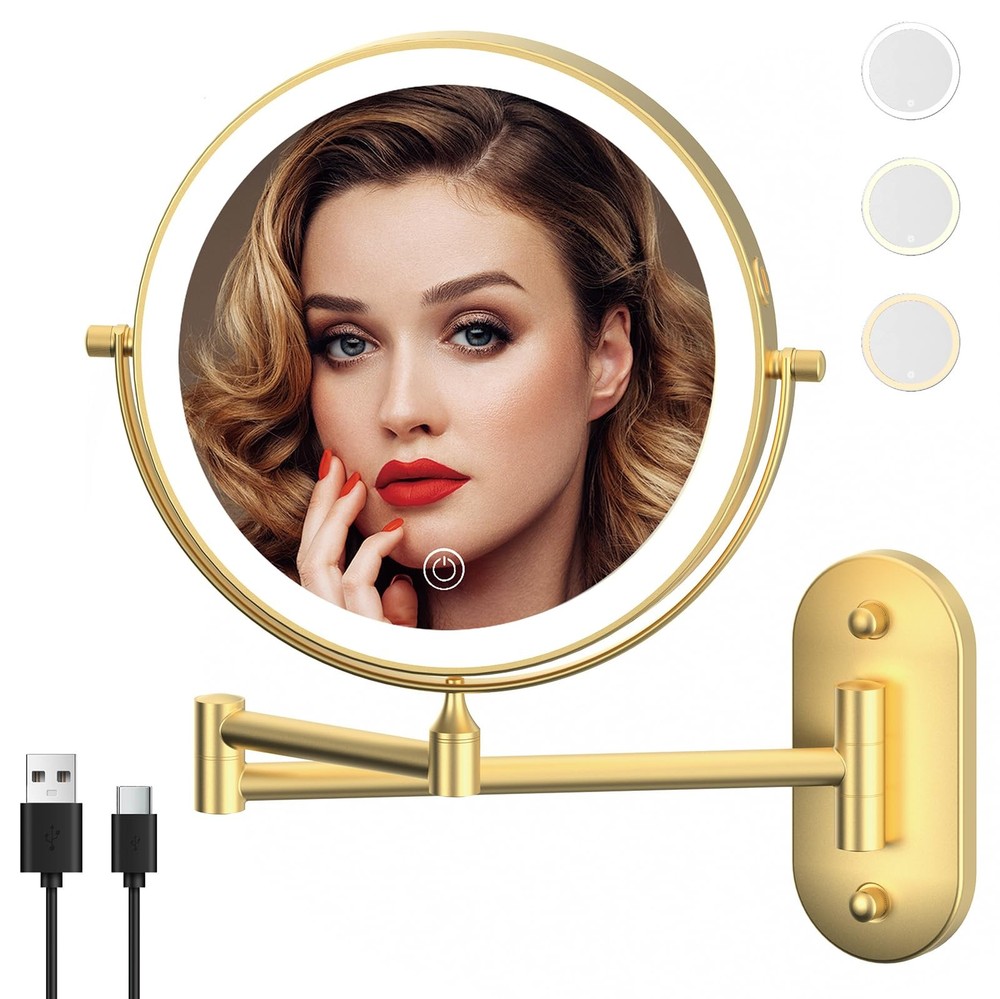 Rechargeable Wall Mounted Lighted Makeup Vanity Mirror 8 Inch Double Sided 1X...
