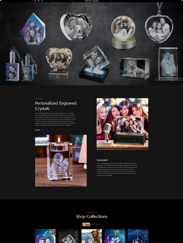 READY-MADE  Shopify Store - Custom Crystal Engrave - Print on demand