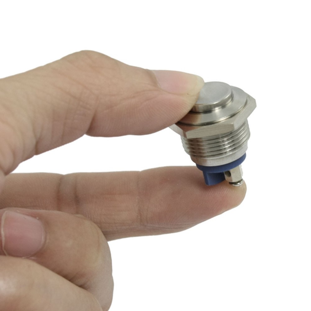 36V DC 2A High Round Silver Tone Push Button Switch