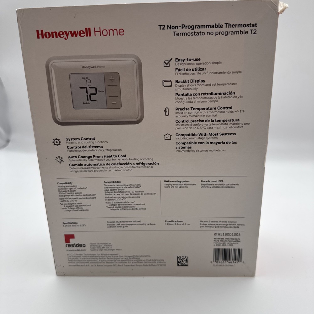 Honeywell Home RTH5160 Horizontal Digital Display Non-Programmable Thermostat