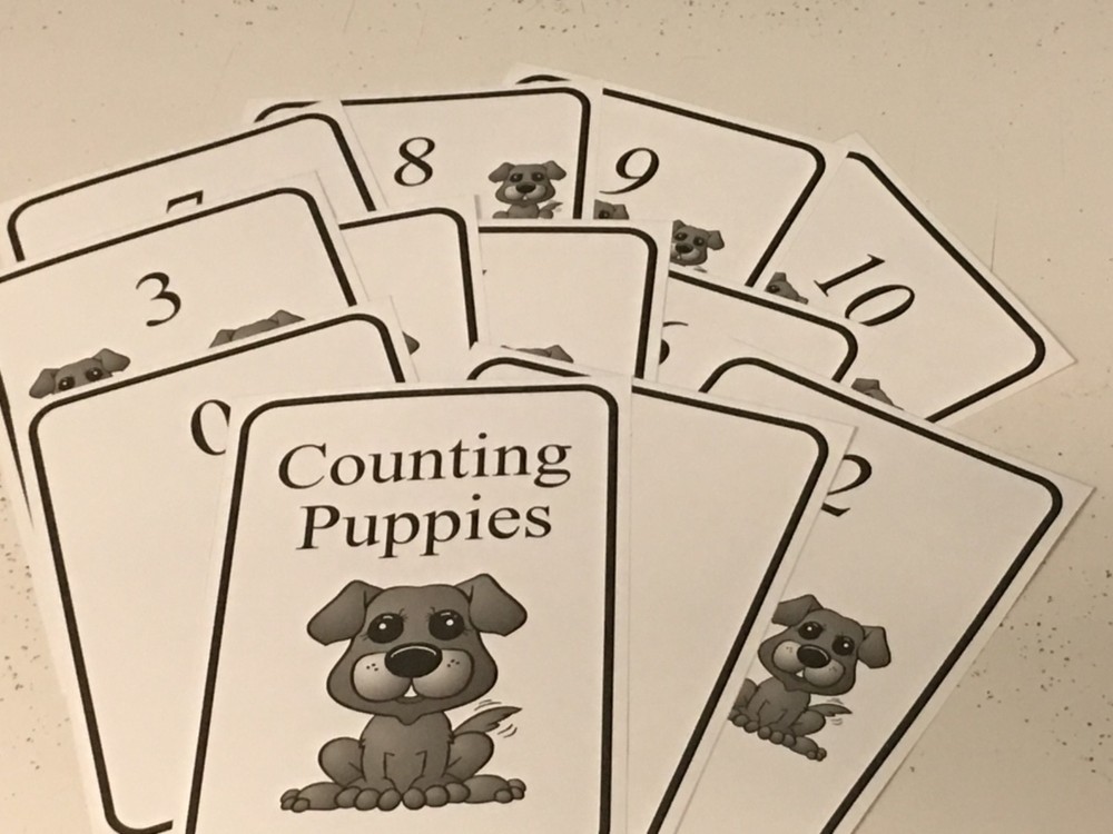 12 cards - Puppies Counting Cards - Pre school Kindergarten Math