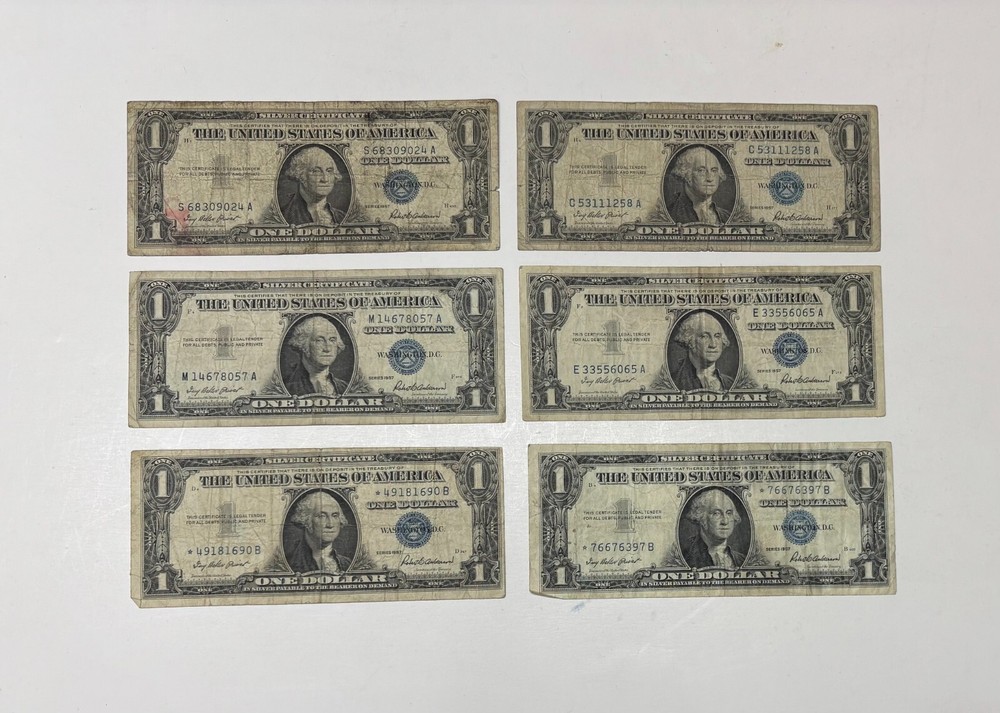 SILVER CERTIFICATES 6 CIRCULATED BILLS 1957