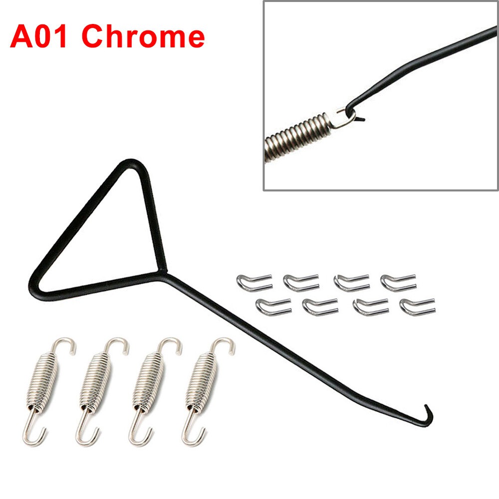 Exhaust Pipe Muffler Mounting Springs Hooks Set Link A01 Chrome Motorcycle