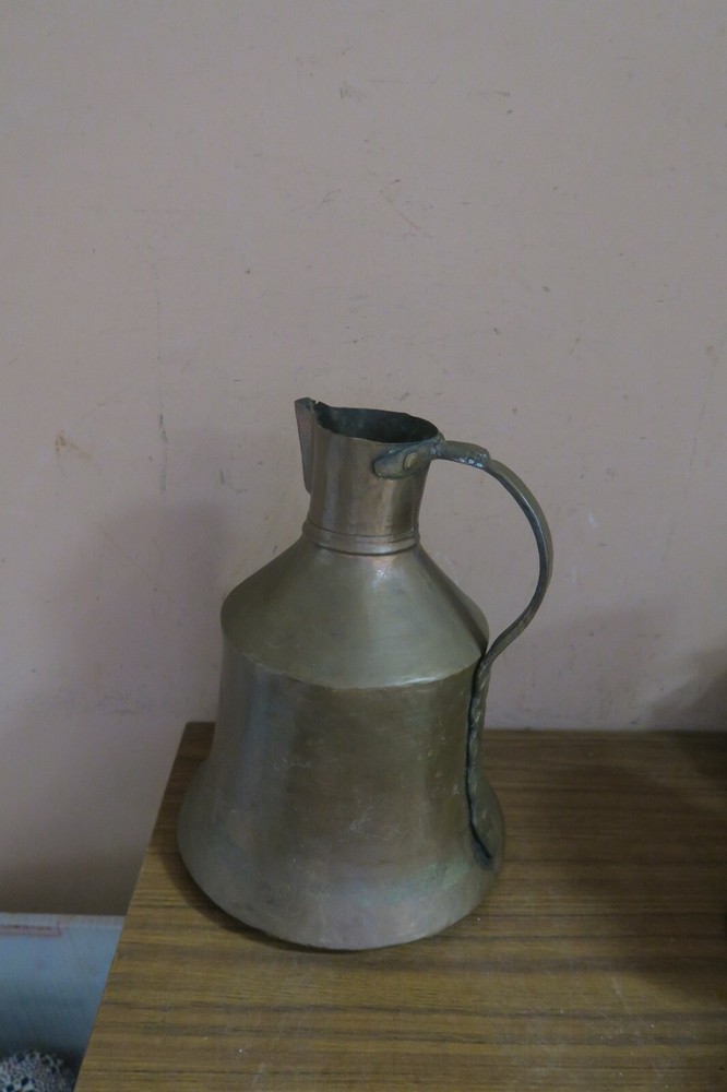 Vintage Turkish  Middle-Eastern Copper Iron Handle Ewer Water Pot Dullah Jug 12"