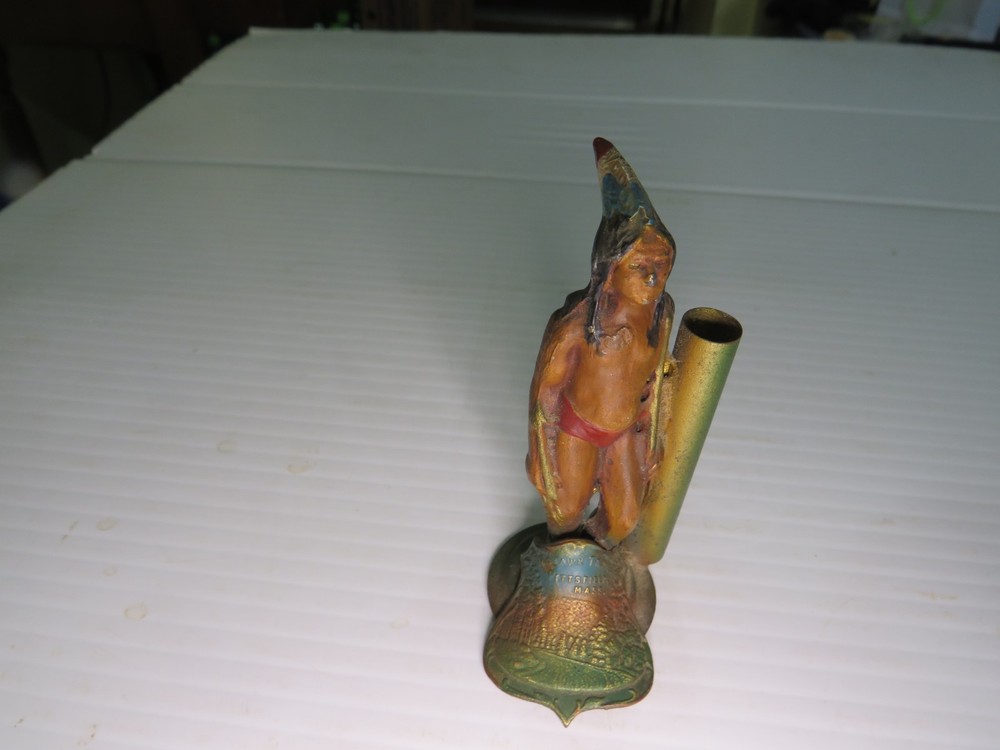 Solid Brass Native American Desktop Pencil Holder Hawk Trail Pittsfield Mass.