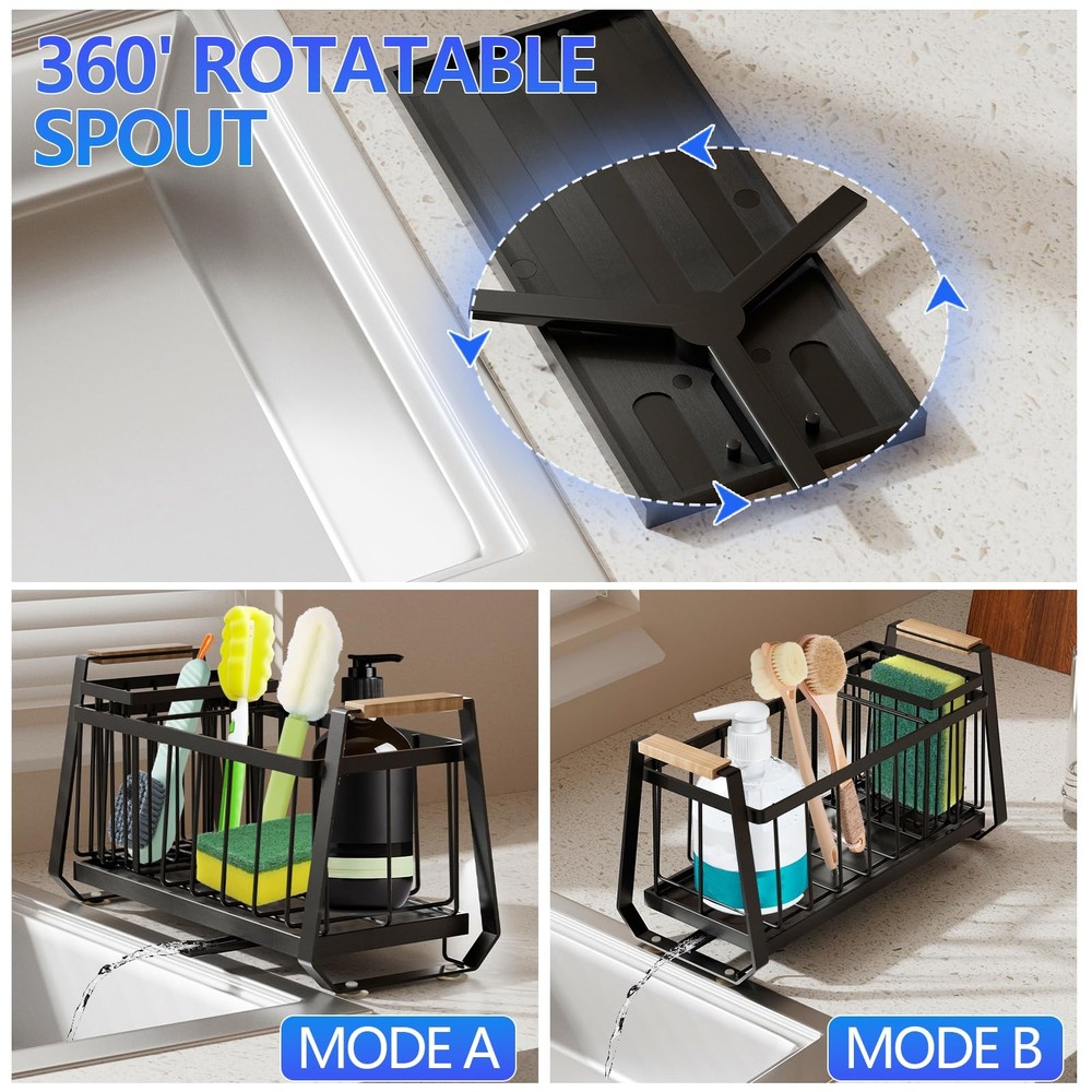 Sponge Holder for Kitchen Sink, Sink Caddy With Small Caddy, Black
