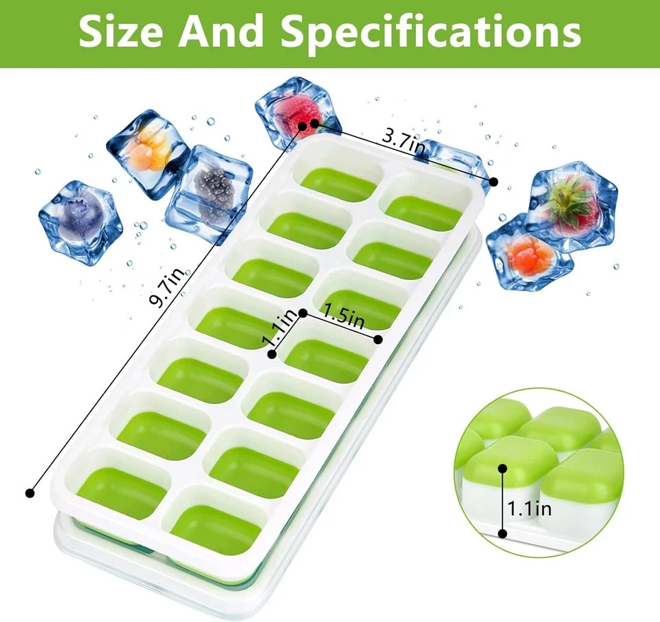 Ice Cube Tray, 4 Pack Silicone Ice Tray, 14 Ice Cube Molds with Lids, Stackable