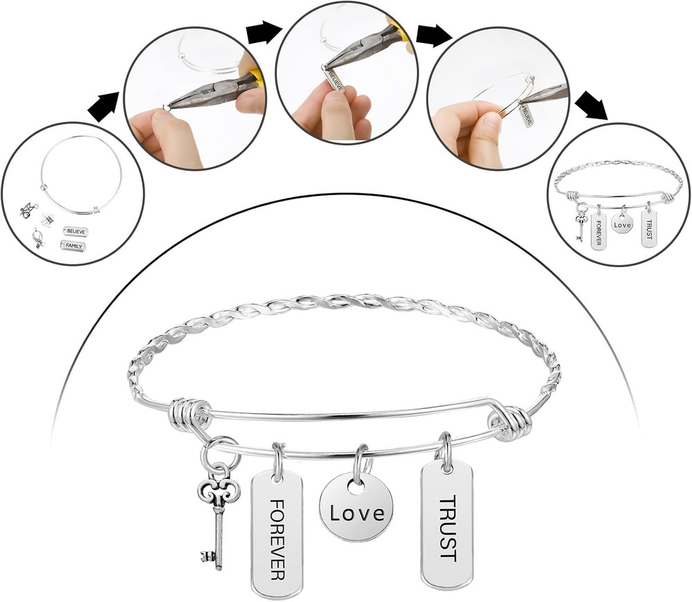 363 Pcs Charm Bracelet Making Kit Bangle Bracelets DIY Kit 17 Silver Expandable
