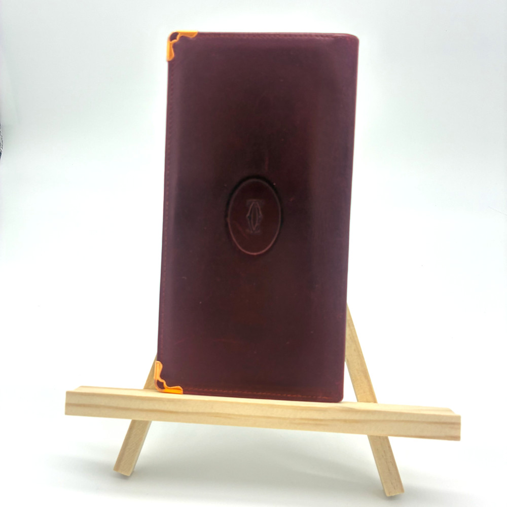 Cartier Must Line Long Wallet Billfold Bordeaux Leather Authentic