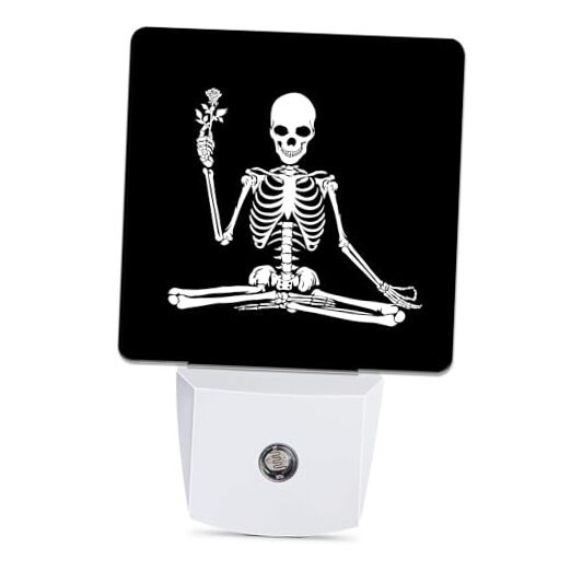 Night Light, Dusk to Dawn Smart Sensor Nightlight for Skeleton Holding Flower