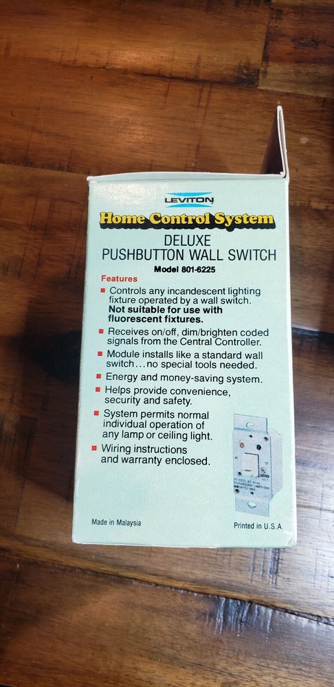 NEW Leviton deluxe push button wall switch. 801 6225