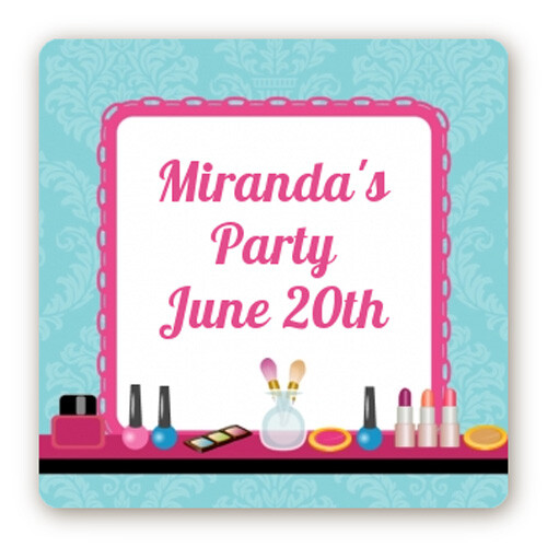 Makeup Party Birthday Party - Square Personalized Birthday Party Stickers