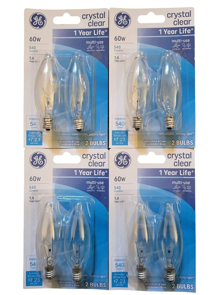 GE 8-Pack General Electric 60w Decorative B Type Candelabra Base Bulb 76229
