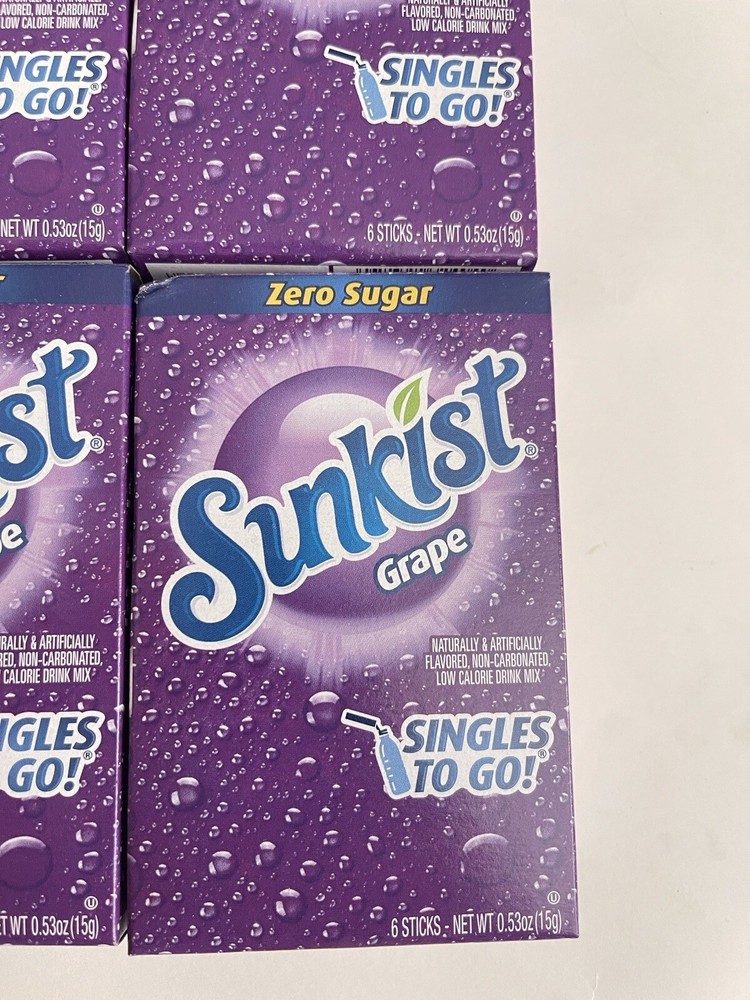 Sunkist GRAPE Singles To Go Drink Mix Zero Sugar 6 Boxes (36 Packets) NEW