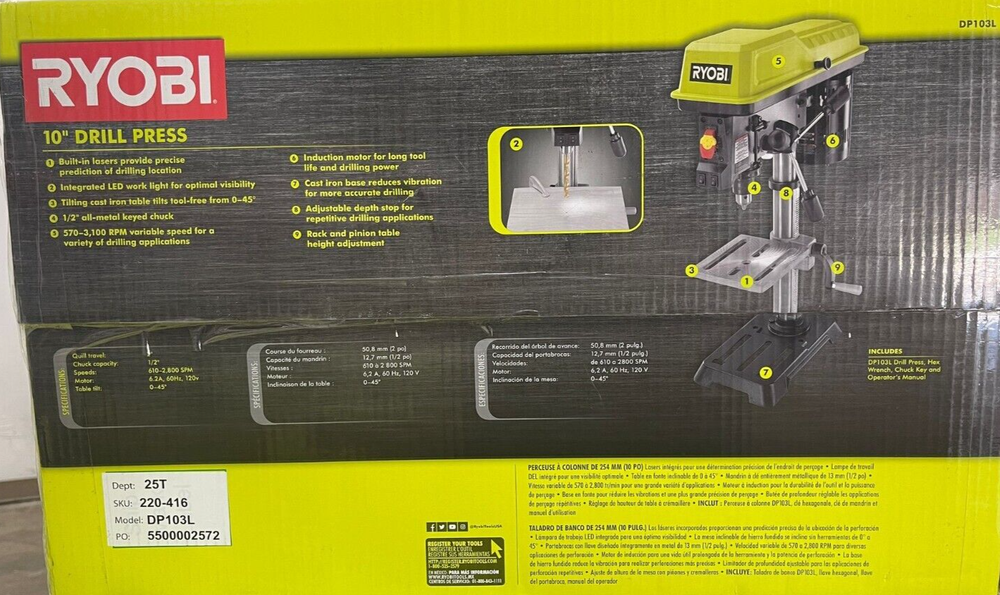 RYOBI 10 in. 5 Speed Drill Press with EXACTLINE Laser Alignment System