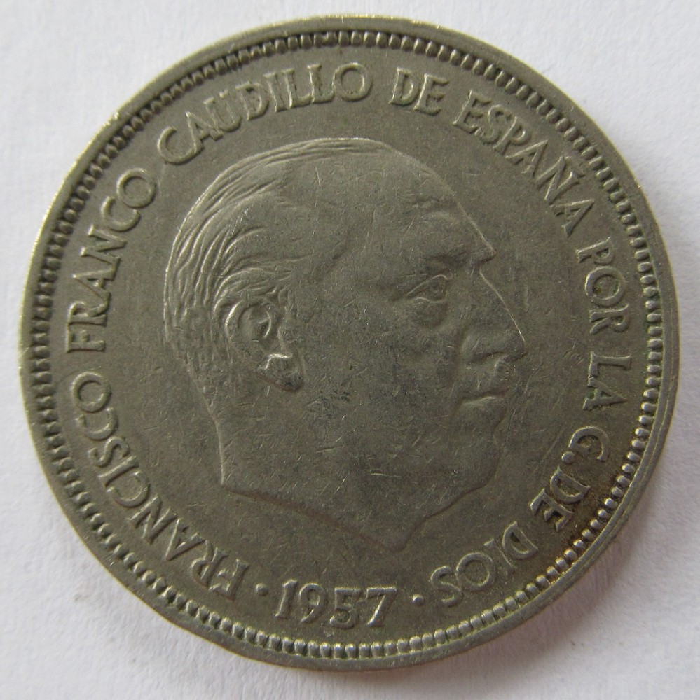 1957 Spain 25 Pesetas KM# 787