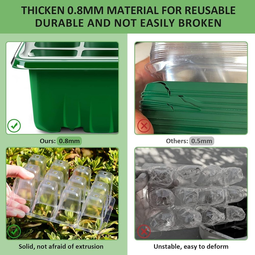 Seed Starter Tray, 10 Pack 120 Cells Thicken Seed Starter Kit with Heightened...