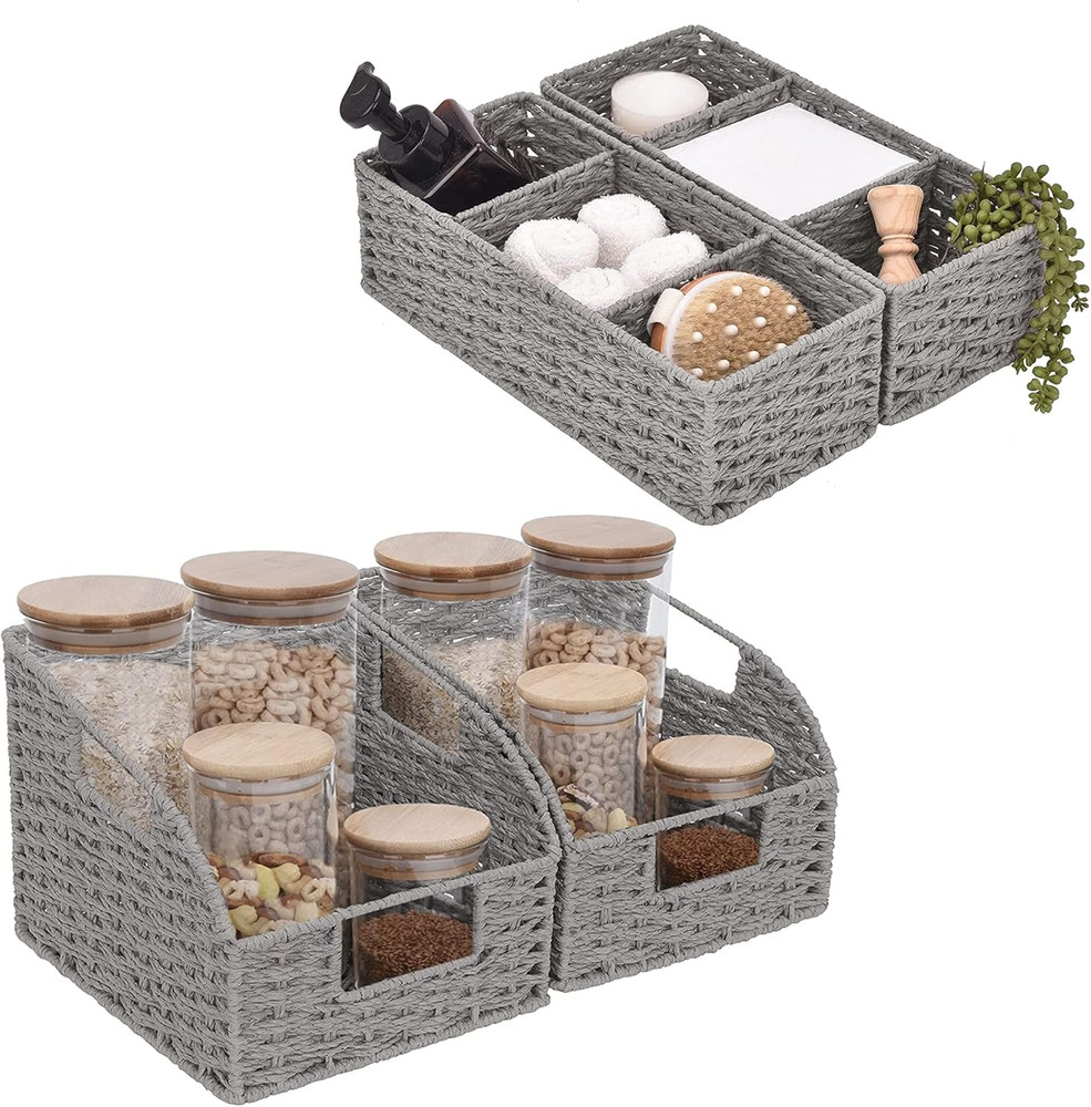 Rope Paper Storage Baskets Set, Gray