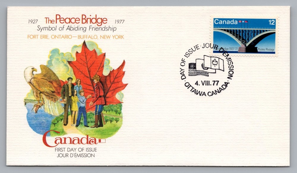 1977 Canada First Day Cover Peace Bridge (Eagle & Maple Leaf) Ontario - Buffalo