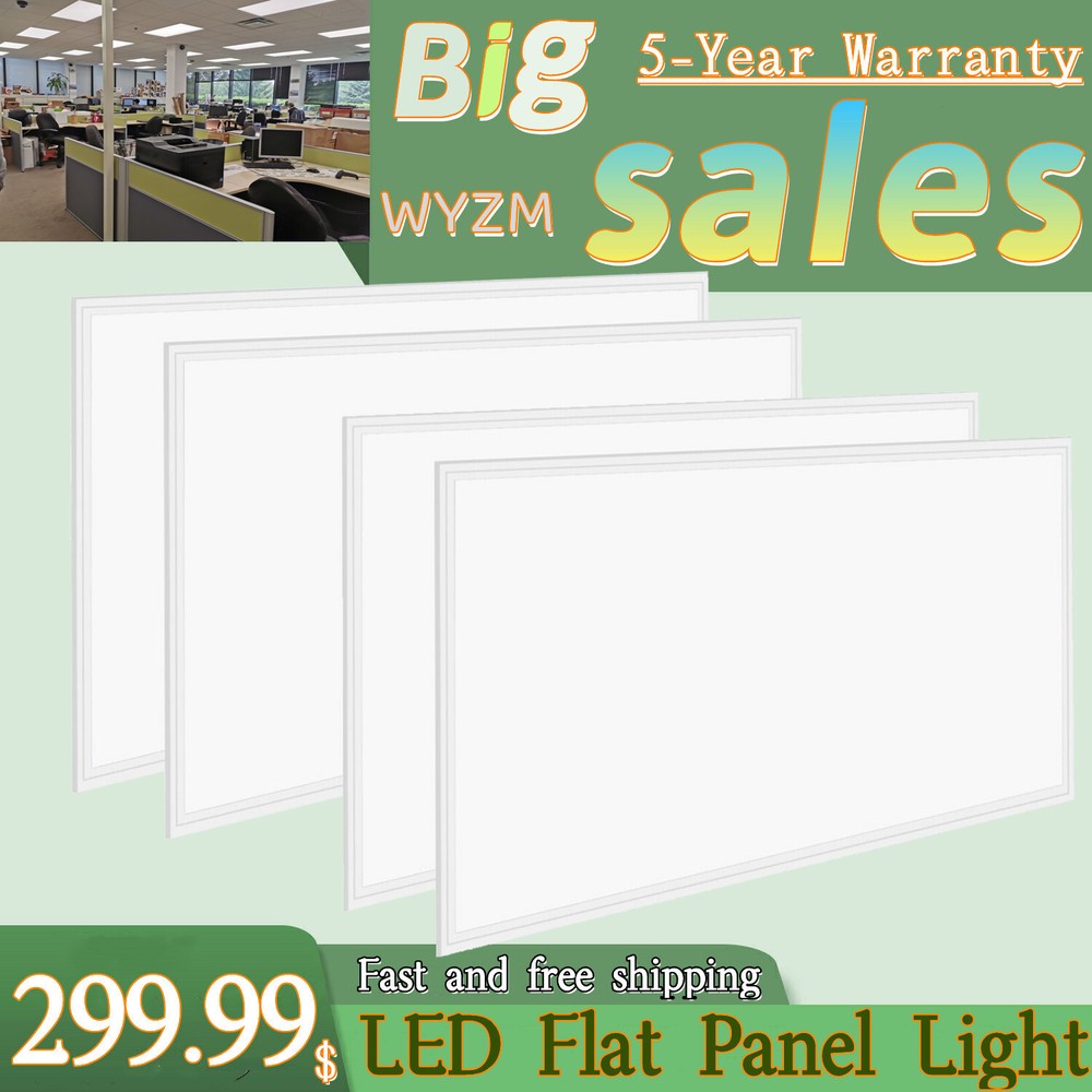 2x4 LED Flat Panel 5000K Light Fixture White,4pcs Drop Ceiling Office Lights 75W