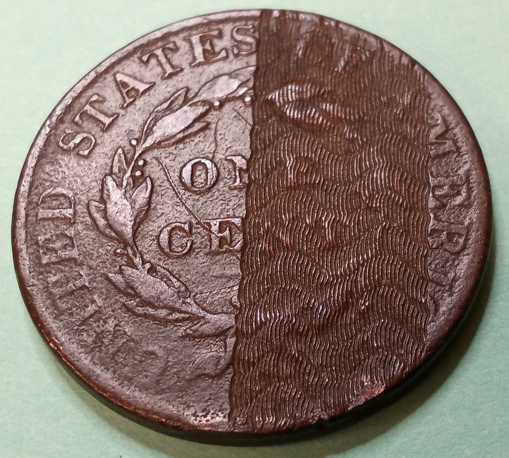 1824 Coronet Head Large Cent - Better Grade - Unusual Pattern on REV - env dmg